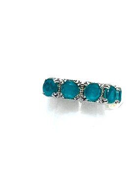 Ring Bomb Party Ring, Size 7, NWOT, green gemstones, silver color band